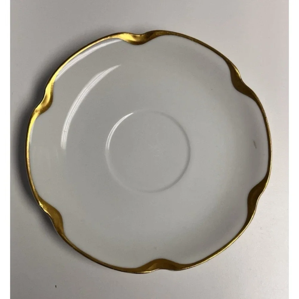 Haviland‎ Limoges Silver Anniversary Flat Cup Saucer Replacement Gold Rim 5 3/8
